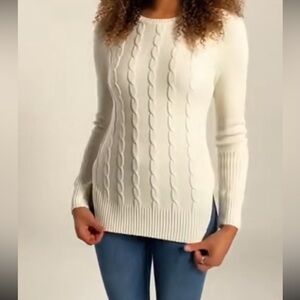 Roxy Y2K Women's Cream Cable Knit Scoop Neck Sweater Tunic